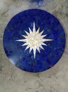 18" Marble Round Side Table Top Lapis Overlay Work Inlay Home Decor - Picture 1 of 5