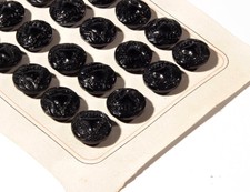 Lot (24) 13mm Czech Deco Vintage "Excelsior" geometric fancy black glass buttons