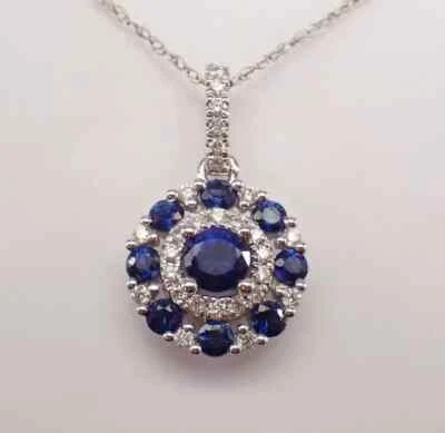 2.10Ct Round Cut Lab-Created Sapphire Halo Women Pendant 14k White Gold Plated - Image 1 of 4
