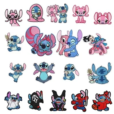 Stitch and Angel lron on Patches 19 Pieces, Morale Patches for Clothing Jeans - Image 1 of 4