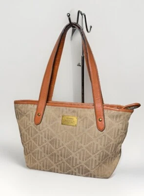 Ralph Lauren Signature Print marrón tostado mediano bolso de mano ribete de cuero Foto 1 de 4