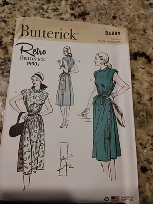 NEW Retro Butterick 1950s Dress Pattern Cap Sleeve A-Line Size 16 To 24 - Image 1 of 2
