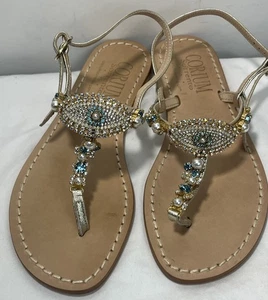 NEW Corium Sorrento Jeweled Italian Leather Thong Sandals sz 39. 8.5 Shoes - Picture 1 of 16