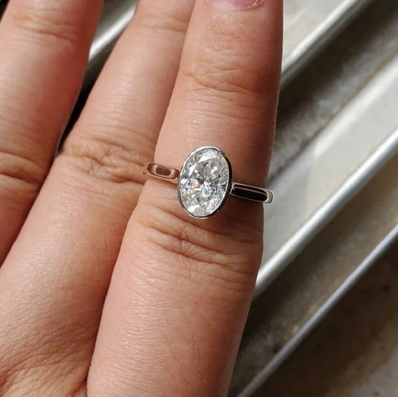 2Ct Oval Cut IGI Certified Lab Grown Diamond Solitaire Ring Solid 14k White Gold - Image 1 of 4