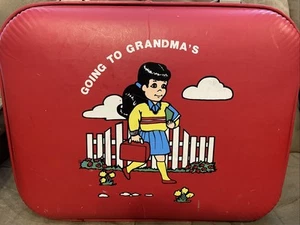 Vintage Luggage Going to Grandma's Girls Child Red Hard Case Suitcase - Picture 1 of 11