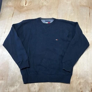 Men's Vintage Tommy Hilfiger Ribbed Knit Sweater Size L/XL Navy Blue 100% Cotton - Picture 1 of 10