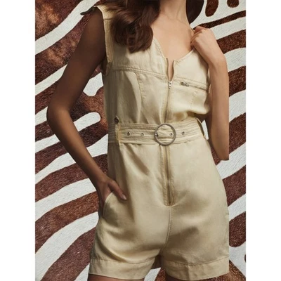 Mameluco Anthropologie Mujer Tostado Neutro Pilcro Cinturón Cuello en V Cremallera Talla S Foto 1 de 4