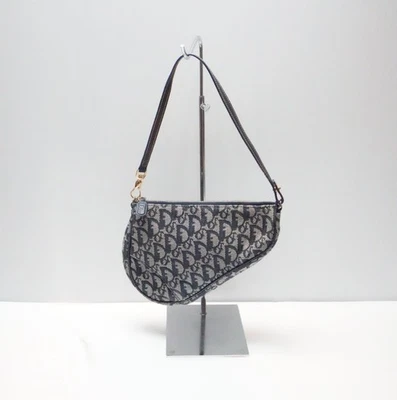 RANK AB Christian Dior Trotter Saddle Bag Shoulder Bag  Canvas Navy Blue - Image 1 of 4