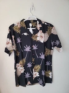 Hawaiian Shirt Mens XL Button Up Short Sleeve Black Floral Beach NEW! - Picture 1 of 8