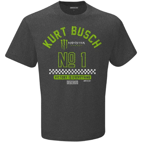 2019 KURT BUSCH #1 MONSTER ENERGY VICTORY HEATHER GRAY SHORT SLEEVE TEE SHIRT Cover