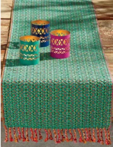 TAG/Tag2U/Tagltd- ARTISAN FRINGE TABLE RUNNER- 14.5" x 72"-TEAL- NEW - Picture 1 of 1