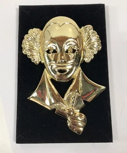 Broche Pin Circo Payaso Tono Dorado Brillante Grande Bisutería De Colección - Imagen 1 de 7