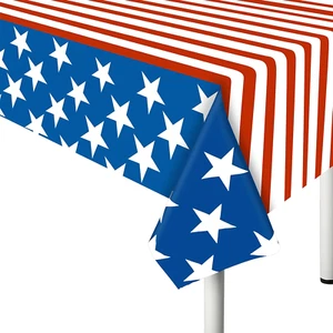 4Th of July Tablecloth, 2 Pack American Flag Plastic Table Covers(54"X72") for P - Picture 1 of 7