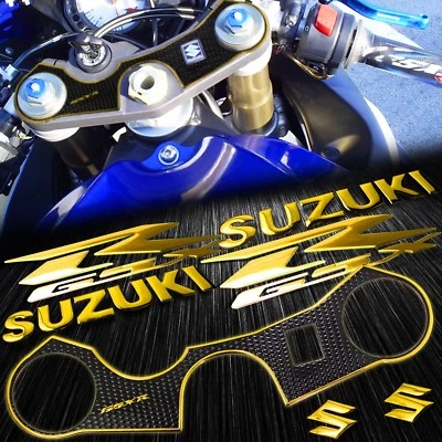Handle Bar Yoke Cover Black+Chrome Gold 8"Logo+Emblem Sticker 06-23 GSXR 600/750 - Изображение 1 из 4