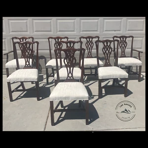 Set of 8 ETHAN ALLEN White Chippendale Cherry Dining Room Chairs Armchairs - Picture 1 of 7