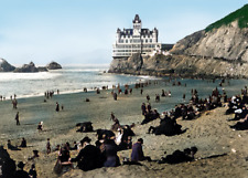San Francisco Cliff House Hotel People Beach Colorized 1902 Photo Poster Print