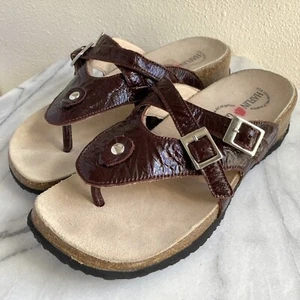 Haflinger Brown Leather Toe Thong Sandals With Buckles Sz 38 /US 7 - Picture 1 of 9