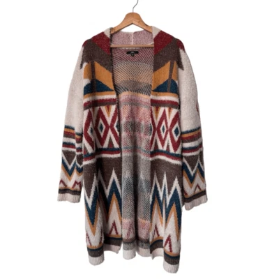 MM by My Michelle Abrigo Geométrico Plumero Frente Abierto Cárdigan Suéter Multi Grande Foto 1 de 4