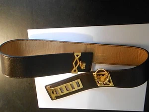 ELISABETTA--MADE IN ITALY--BROWN LEATHER WITH GOLD HARDWARE--32 1/2" X 2" - Picture 1 of 4