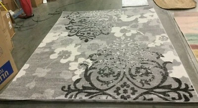 SILVER / IVORY 8' X 10' Back Stain Rug, Reduce price 1172644308 ADR114B-8 - Image 1 of 4