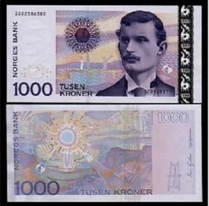 Norway 1000 KRONER P-52 2001 Silverfoil UNC NORWEGIAN Sun PAINTING Rare BANKNOTE - Picture 1 of 6