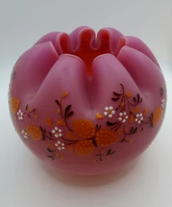 Victorian Mt. Washington Raspberry Satin Enameled Art Glass Rose Bowl - Picture 1 of 11