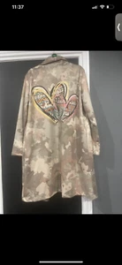 Suedette print Graphics heart army print Single Breasted Longline Blazer Coat - Picture 1 of 2