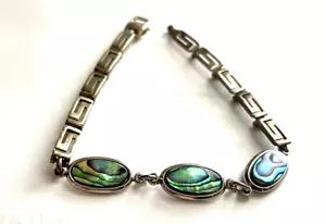 Abalone Shell Gemstone Handmade 925 Sterling Silver Bracelet/Anklet 8" - Picture 1 of 4
