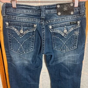 Miss Me Womens 28 Mid Rise Boot Cut Sliver Detail Medium Dark Wash EUC JW5180B7 - Picture 1 of 11