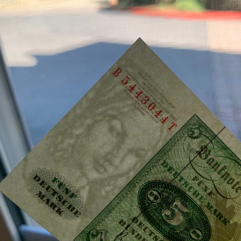 Billete de 5 marcos de Alemania 1960 moneda alemana papel moneda pre euro recuerdos Foto 1 de 4