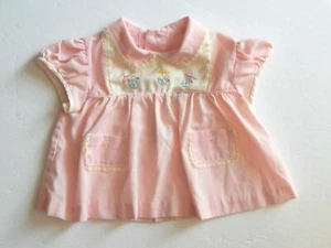 Vestito bambina bambina rosa bianco colletto pizzo ricamato anatre vintage anni 60 70 - Foto 1 di 7