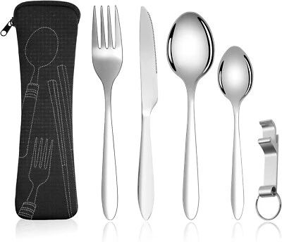 Set di Posate con Custodia Portatile, 5 Pezzi Posate in Acciaio Inossidabile  - Immagine 1 di 4