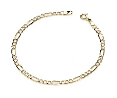 9ct Gold 7.5 inch Figaro Curb Bracelet - 3mm Width - UK Hallmarked — 第 1/4 张图片