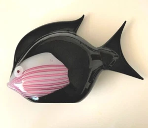 AUTHENTIC MURANO GLASS BLACK & PINK FISH w/ VETRO ARTISTICO MURANO LABEL - Picture 1 of 8