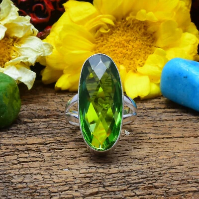 Natale Peridoto Topazio Gemma 925 Argento Sterling Handmade Anello Tutti Misura - Immagine 1 di 3
