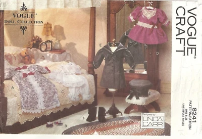 VOGUE CRAFT 8241  18" DOLL VICTORIAN STYLE CLOTHES SEWING PATTERN ©1991 - Image 1 of 3