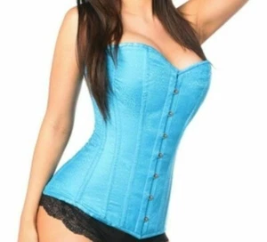 Daisy Lavish Blue Brocade Overbust Corset and Stockings Size 4X - Picture 1 of 2