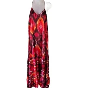 Maxi Vestido Guess En Niveles Cuello Halter Estampado Ikat Sin Mangas Verano Mujeres TALLA S NUEVO - Imagen 1 de 13