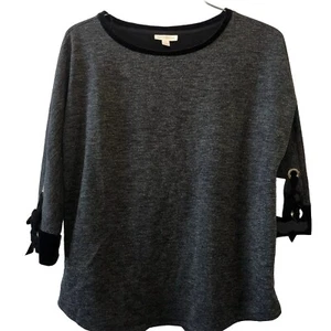Charter Club L NWT Gray Velvet-Trim 3/4 Sleeve Top Athleisure MSRP $70 - Picture 1 of 9