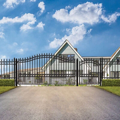 ALEKO London Style 12 ft Single Swing Steel Driveway Gate with Pedestrian Gate - Image 1 of 4