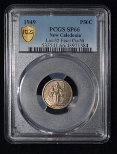 PCGS SP66 1949 New Caledonia Essai 50 Centimes (Pattern ) Mintage: 2000 only! - Picture 1 of 4