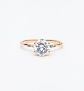 Unique 2 Ct Round Cut Moissanite Engagement Wedding Ring 14K Yellow Gold Plated - Picture 1 of 7
