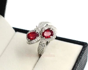 Anillo de compromiso de plata esterlina 925 con piedras preciosas naturales de rubí de corte ovalado de 7x5 mm - Imagen 1 de 6