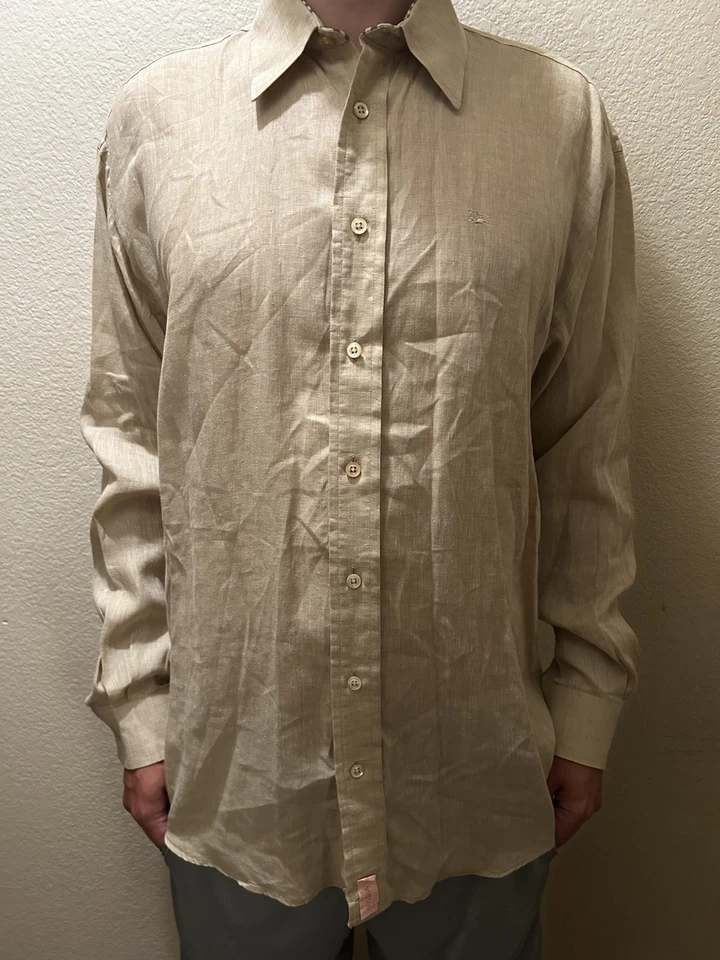 Camisa Burberry para hombre detalle a cuadros algodón beige talla L US50 Foto 1 de 4