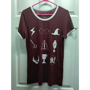 Harry Potter Juniors Size XL T-Shirt Dark Red Symbols Short Sleeve Graphic Tee - Picture 1 of 4