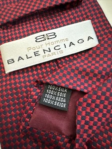 Vintage Balenciaga Diamond Pattern 100% Silk Neck Tie Made In Italy Blue Red - Picture 1 of 6