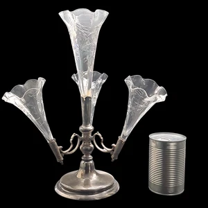 Antike Walker & Hall Silber Teller Epergne Vase Mittelstück 4 Flöten Glas 36 cm - Bild 1 von 24