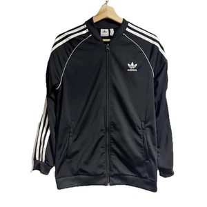 Adidas Youth Size XL (18-20) Full Zip Black White Stripes Track Jacket Pockets - Picture 1 of 6