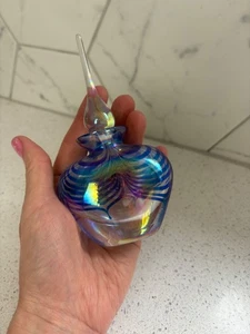Beautiful Vintage Iridescent Art Glass Perfume Bottle with Tall Stopper - Picture 1 of 5