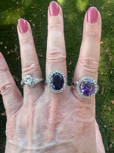 Estate Lot of 3 Costume silver toned rings, all with stones, 1 signed EDCO, READ - Picture 1 of 9